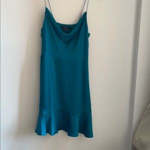 Teal silk trumpet mini dress